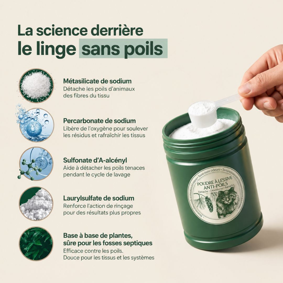 La première lessive en poudre qui dissout les poils d'animaux